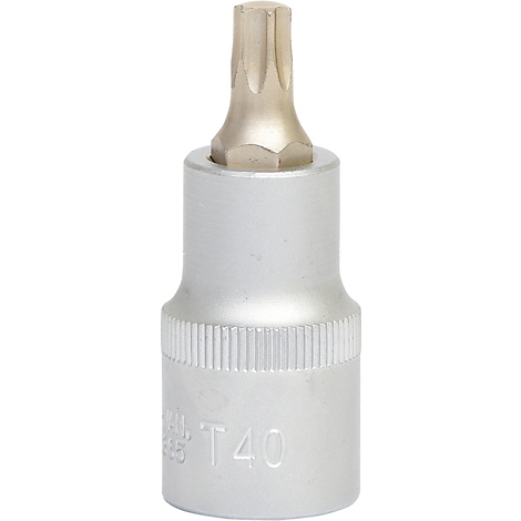 Eine silberfarbene Torx-Nuss mit der Aufschrift 'T40'.